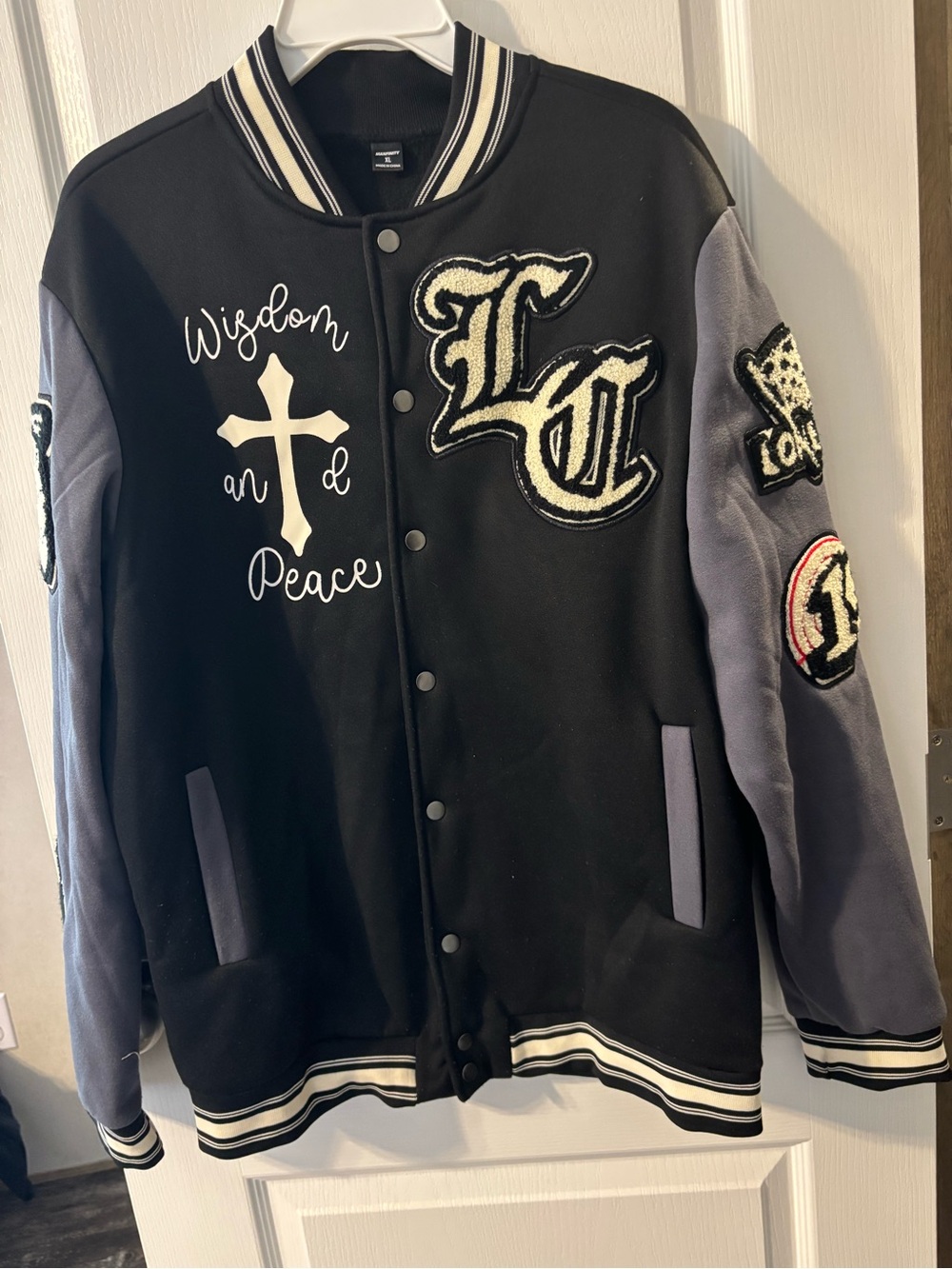 Manfinity Varsity Jacket Black & Gray Size XL Like New